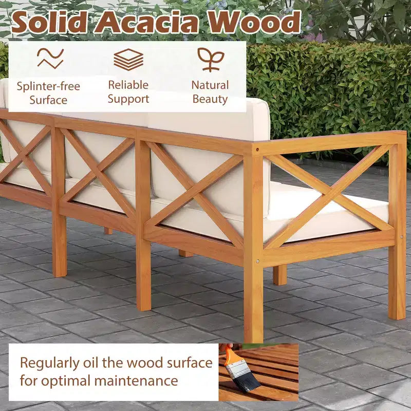Costway Salon de jardin 6 pièces en bois d'acacia avec coussins et table basse pour jardin
