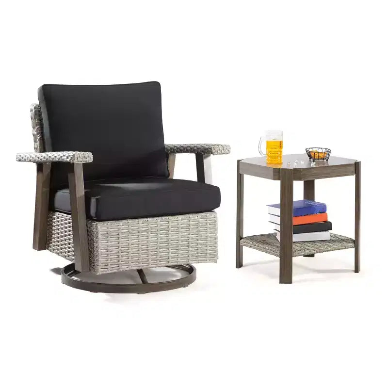 Fauteuil à bascule d'extérieur en osier de polyéthylène (PE) UPTIOT avec coussins