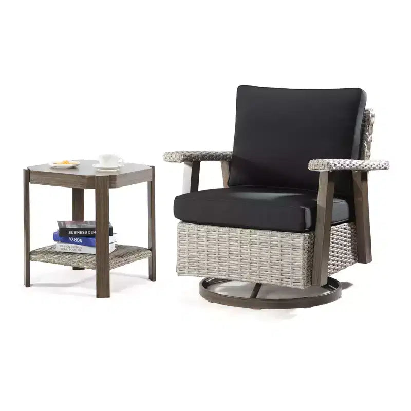 Fauteuil à bascule d'extérieur en osier de polyéthylène (PE) UPTIOT avec coussins