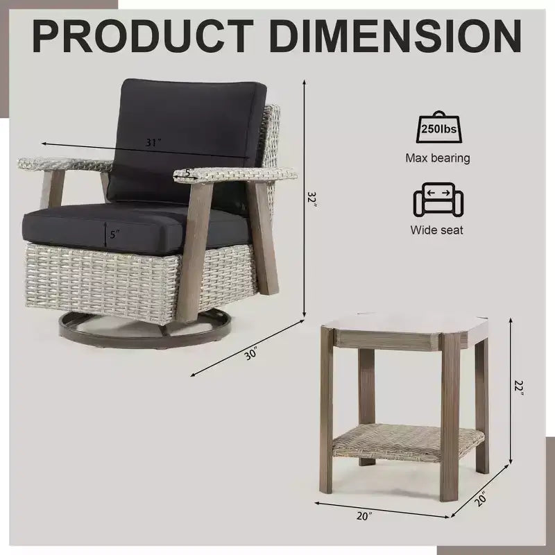 Fauteuil à bascule d'extérieur en osier de polyéthylène (PE) UPTIOT avec coussins