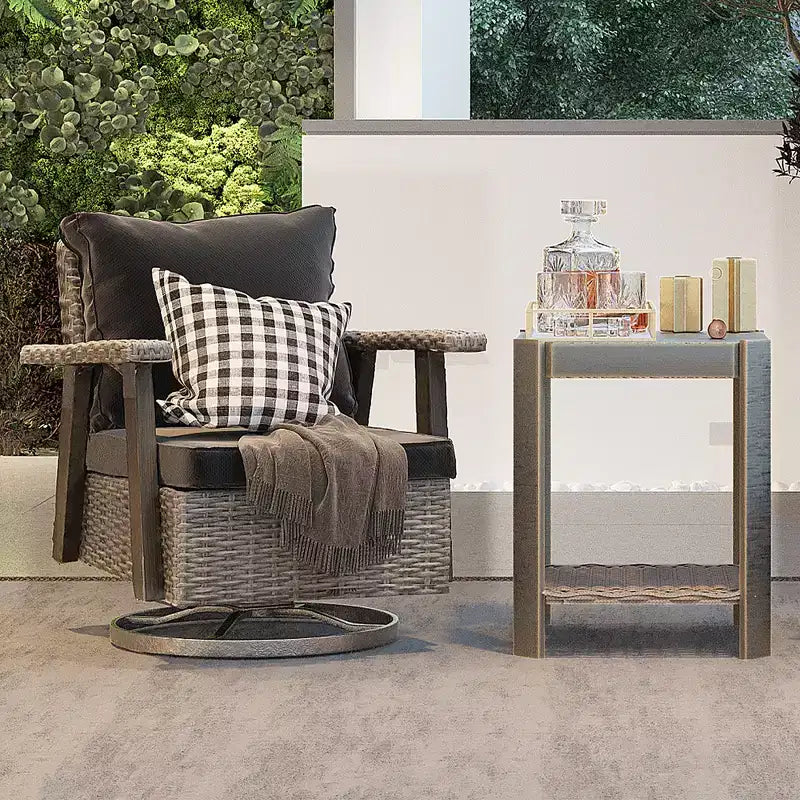 Fauteuil à bascule d'extérieur en osier de polyéthylène (PE) UPTIOT avec coussins