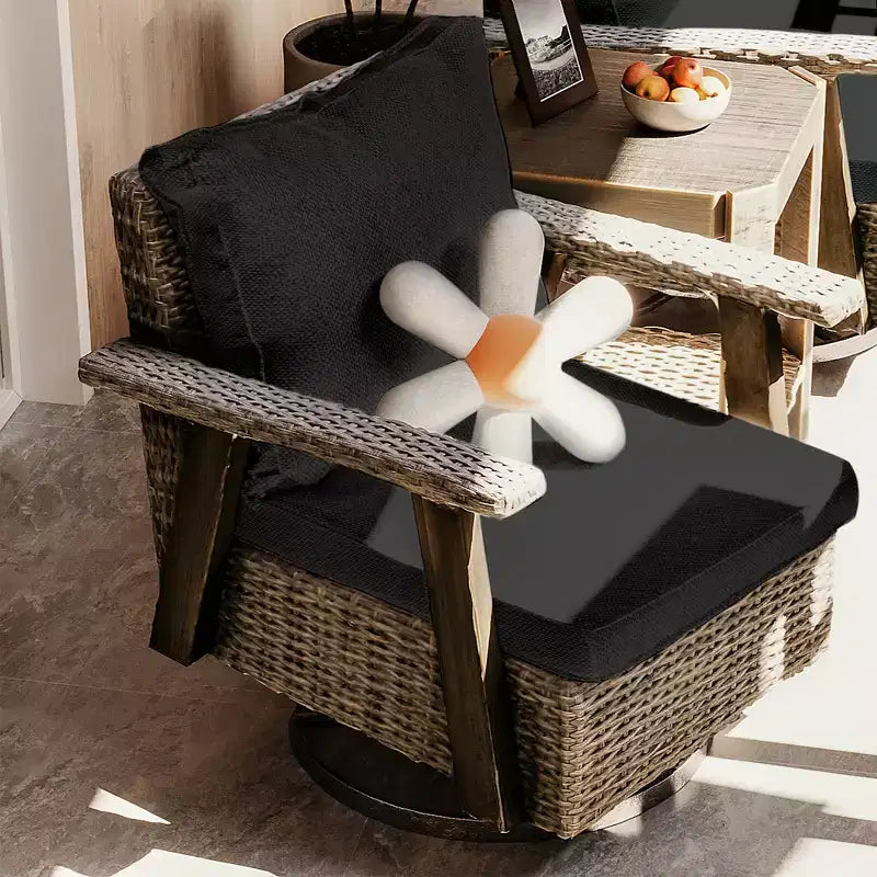 Fauteuil à bascule d'extérieur en osier de polyéthylène (PE) UPTIOT avec coussins