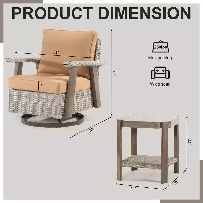 Fauteuil à bascule d'extérieur en osier de polyéthylène (PE) UPTIOT avec coussins