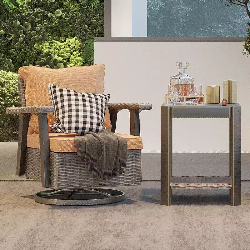 Fauteuil à bascule d'extérieur en osier de polyéthylène (PE) UPTIOT avec coussins