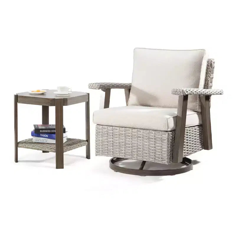 Fauteuil à bascule d'extérieur en osier de polyéthylène (PE) UPTIOT avec coussins
