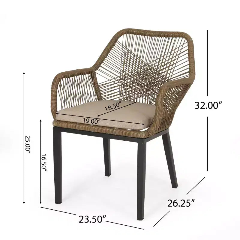 GDFStudio Fromberg, ensemble de conversation extérieur 3 pièces en osier avec coussins, brun clair/beige