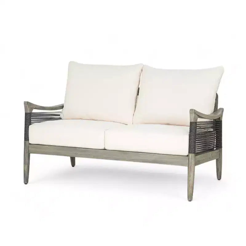 Christopher Knight Home Abell Ensemble de 4 fauteuils rembourrés d'extérieur en corde tressée et bois d'acacia