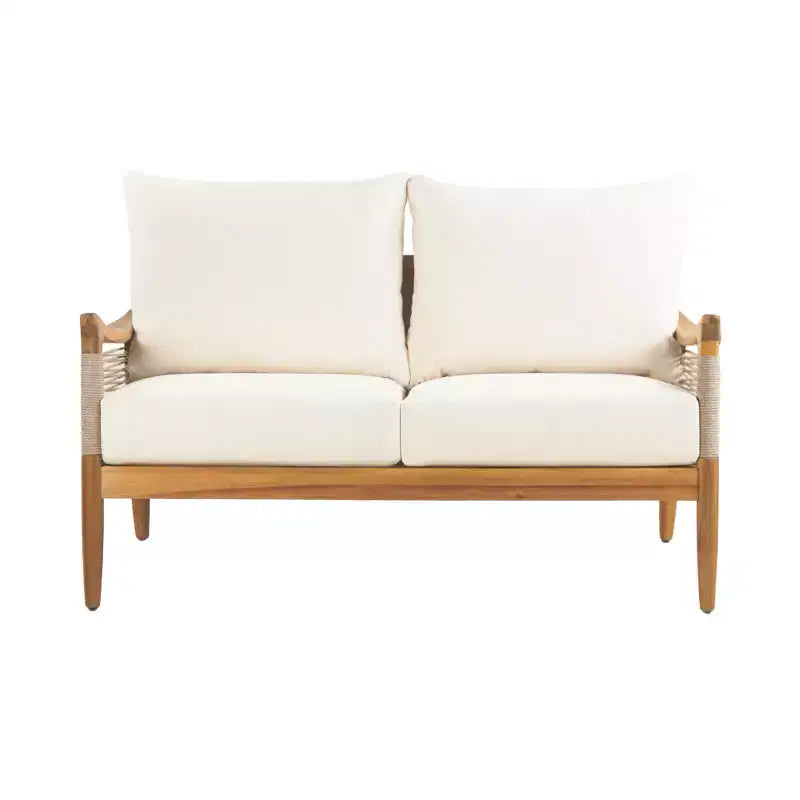 Christopher Knight Home Abell Ensemble de 4 fauteuils rembourrés d'extérieur en corde tressée et bois d'acacia