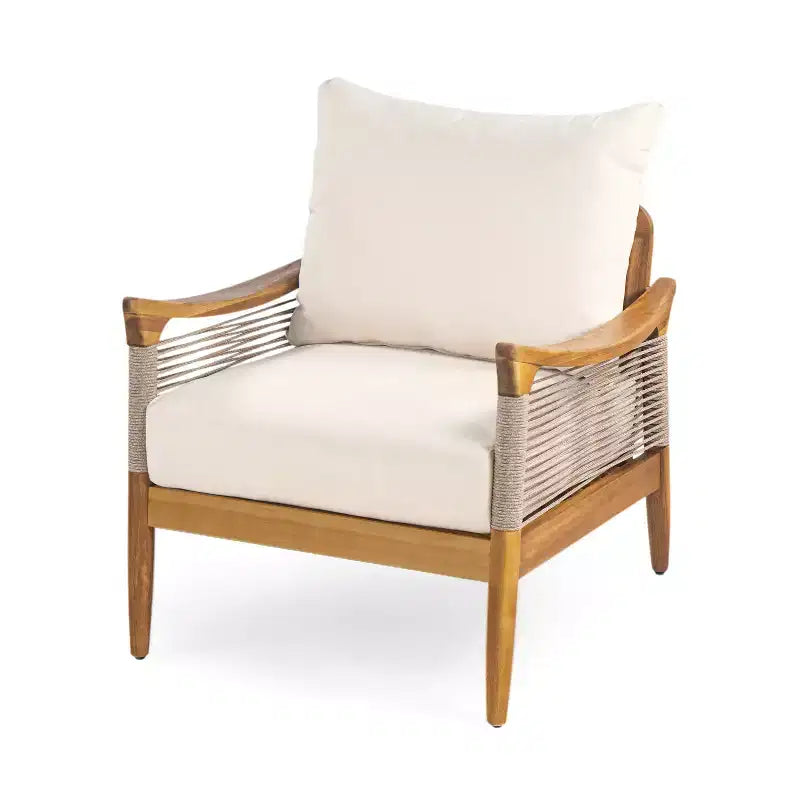 Christopher Knight Home Abell Ensemble de 4 fauteuils rembourrés d'extérieur en corde tressée et bois d'acacia