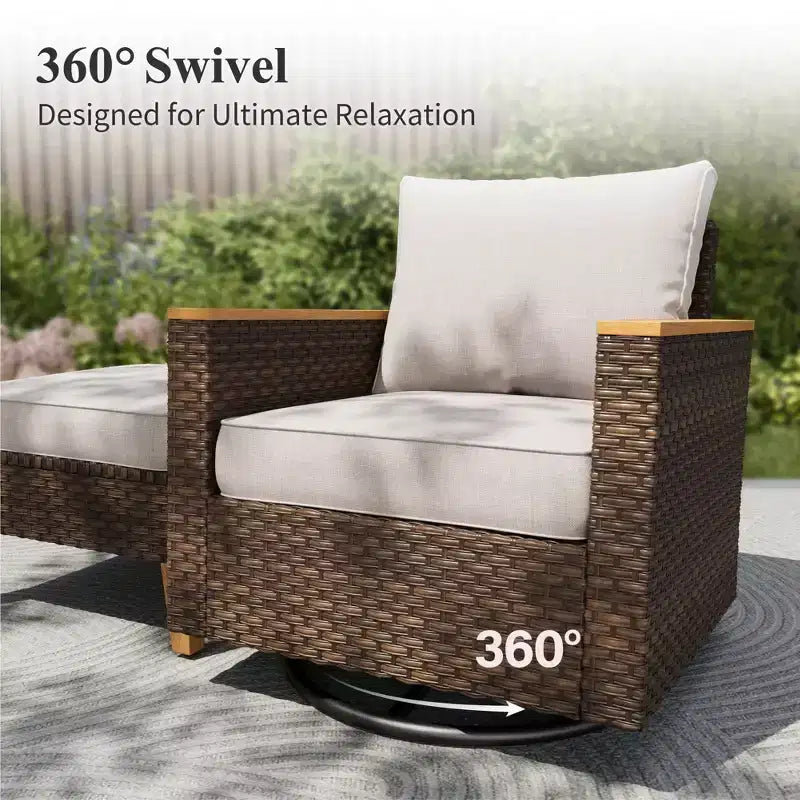 Captiva Designs Salon de jardin en rotin 7 pièces avec pouf rembourré
