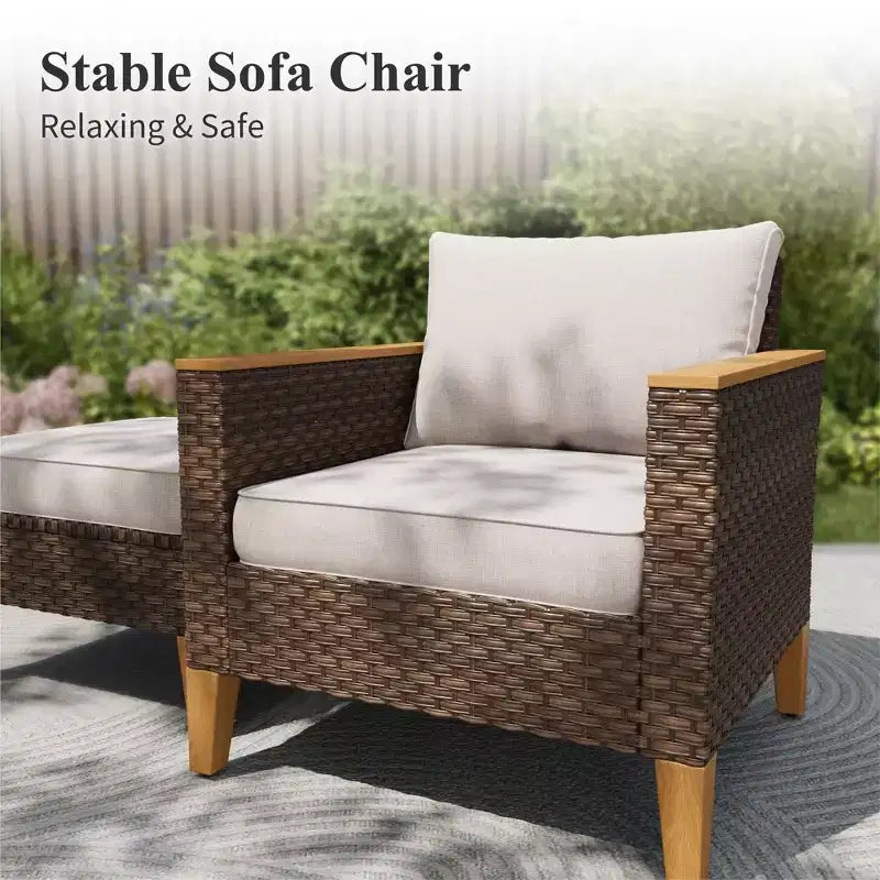 Captiva Designs Salon de jardin en rotin 7 pièces avec pouf rembourré