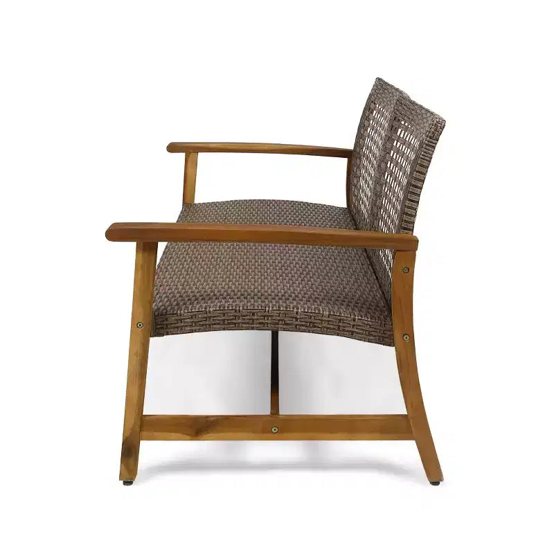 Christopher Knight Home Breakwater Ensemble de conversation 4 places en bois d'acacia et osier avec foyer de 50 000 BTU