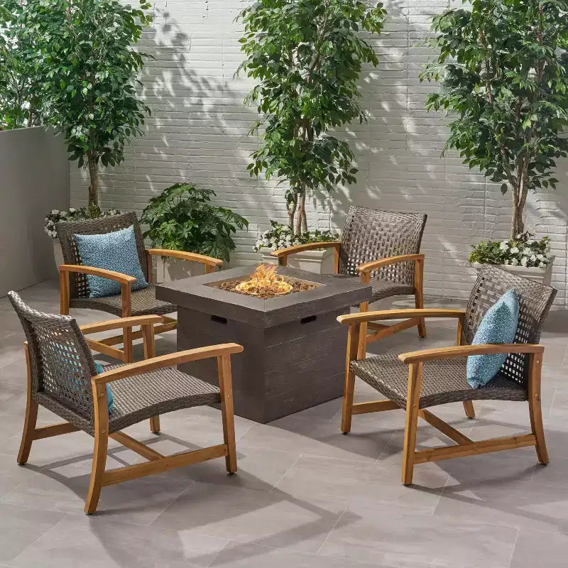 Ensemble de 5 pièces GDFStudio Jennings en bois d'acacia et osier pour salon de jardin et foyer