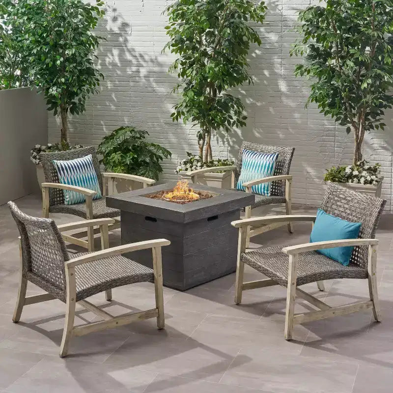 Ensemble de 5 pièces GDFStudio Jennings en bois d'acacia et osier pour salon de jardin et foyer