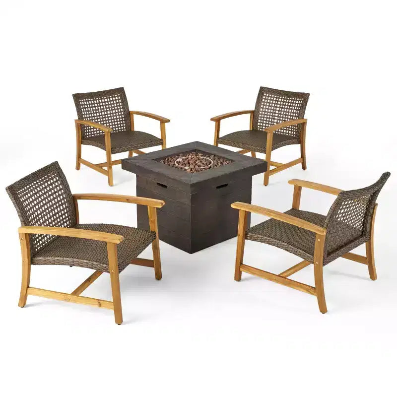 Ensemble de 5 pièces GDFStudio Jennings en bois d'acacia et osier pour salon de jardin et foyer