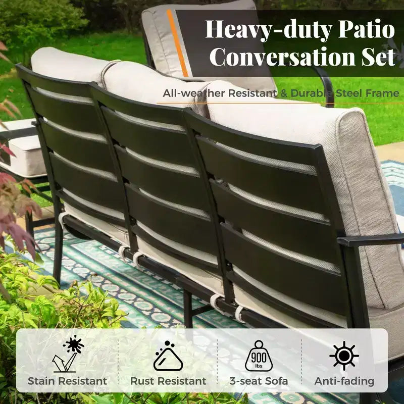 Ensemble de conversation de 7 meubles de patio en métal Captiva Designs avec fauteuils pour jardin, porche ou arrière-cour