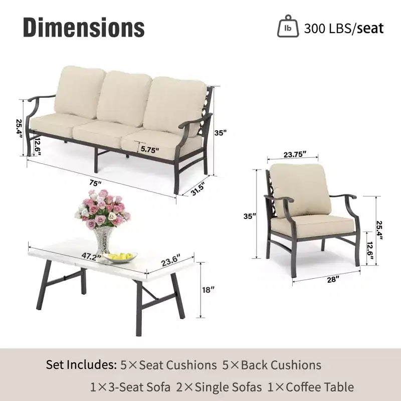 Captiva Designs Ensemble de conversation d'extérieur 4 pièces extra large en métal avec fauteuils pour jardin, piscine, arrière-cour