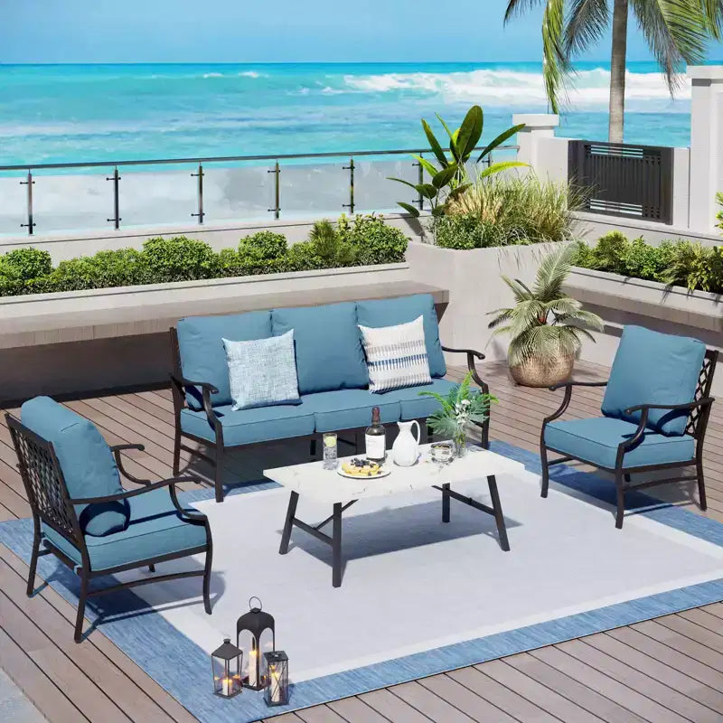 Captiva Designs Ensemble de conversation d'extérieur 4 pièces extra large en métal avec fauteuils pour jardin, piscine, arrière-cour