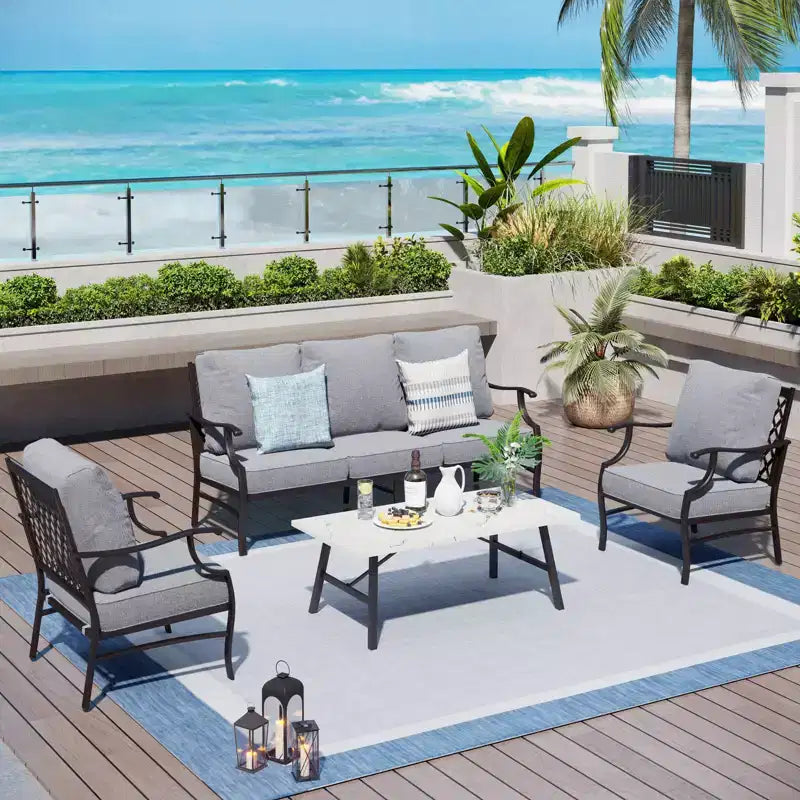 Captiva Designs Ensemble de conversation d'extérieur 4 pièces extra large en métal avec fauteuils pour jardin, piscine, arrière-cour