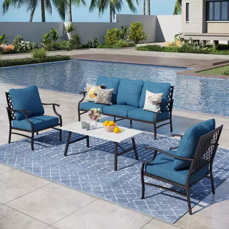 Captiva Designs Ensemble de conversation d'extérieur 4 pièces extra large en métal avec fauteuils pour jardin, piscine, arrière-cour