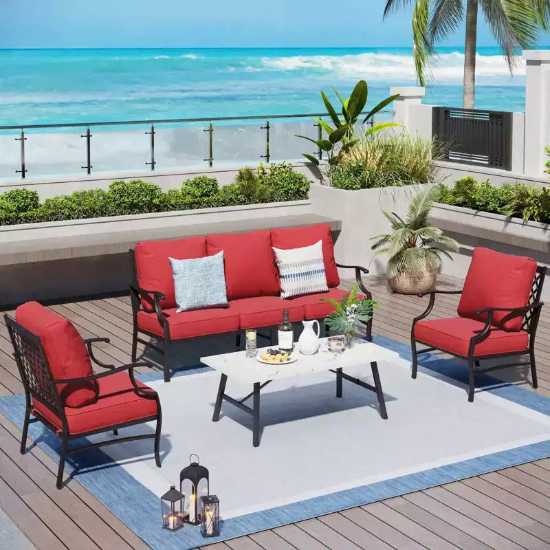 Captiva Designs Ensemble de conversation d'extérieur 4 pièces extra large en métal avec fauteuils pour jardin, piscine, arrière-cour