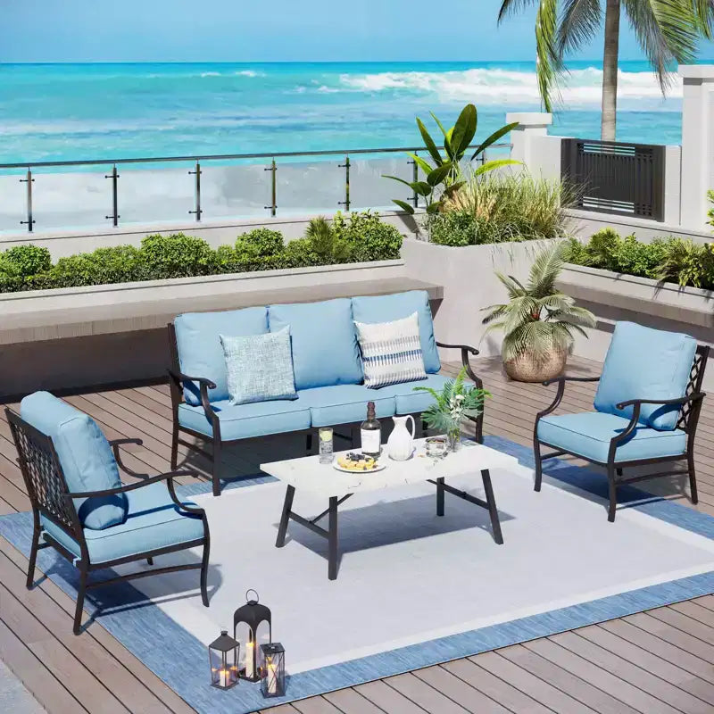 Captiva Designs Ensemble de conversation d'extérieur 4 pièces extra large en métal avec fauteuils pour jardin, piscine, arrière-cour