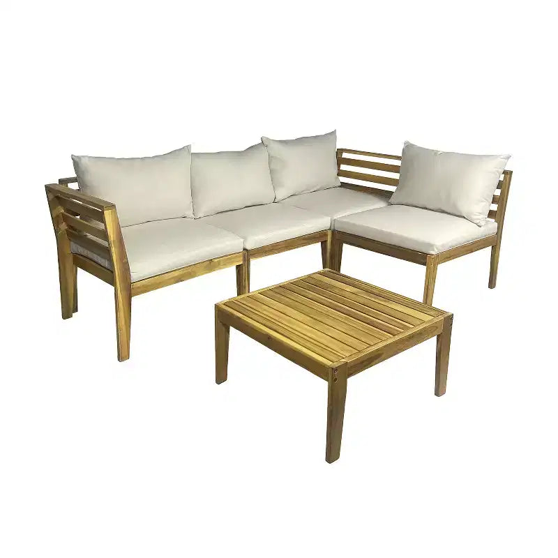 Kinger Home Trena, ensemble de 4 meubles de patio en bois d'acacia avec coussins, mobilier de patio extérieur élégant