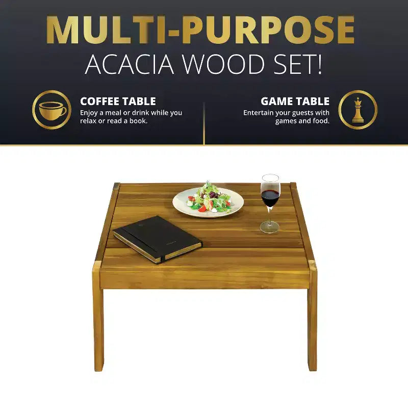 Kinger Home Trena, ensemble de 4 meubles de patio en bois d'acacia avec coussins, mobilier de patio extérieur élégant
