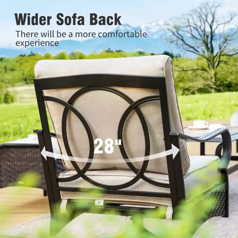 Captiva Designs Ensemble de conversation extérieur 5 pièces en métal et rotin extra large avec fauteuils pivotants et causeuse