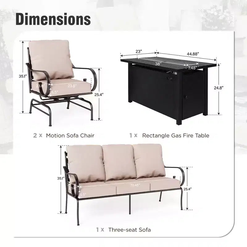 Ensemble de foyer d'extérieur Captiva Designs 4 pièces extra large en métal pour patio avec chaises à dossier basculant