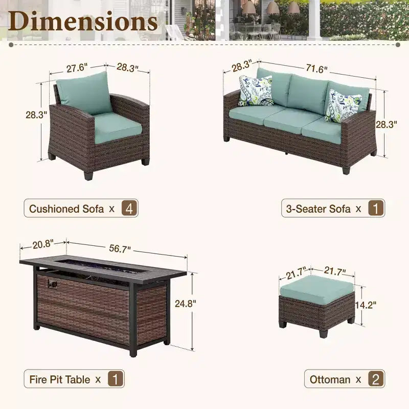 Captiva Designs Ensemble de 8 meubles de jardin en rotin tressé avec canapé rembourré, brasero, poufs et fauteuils individuels