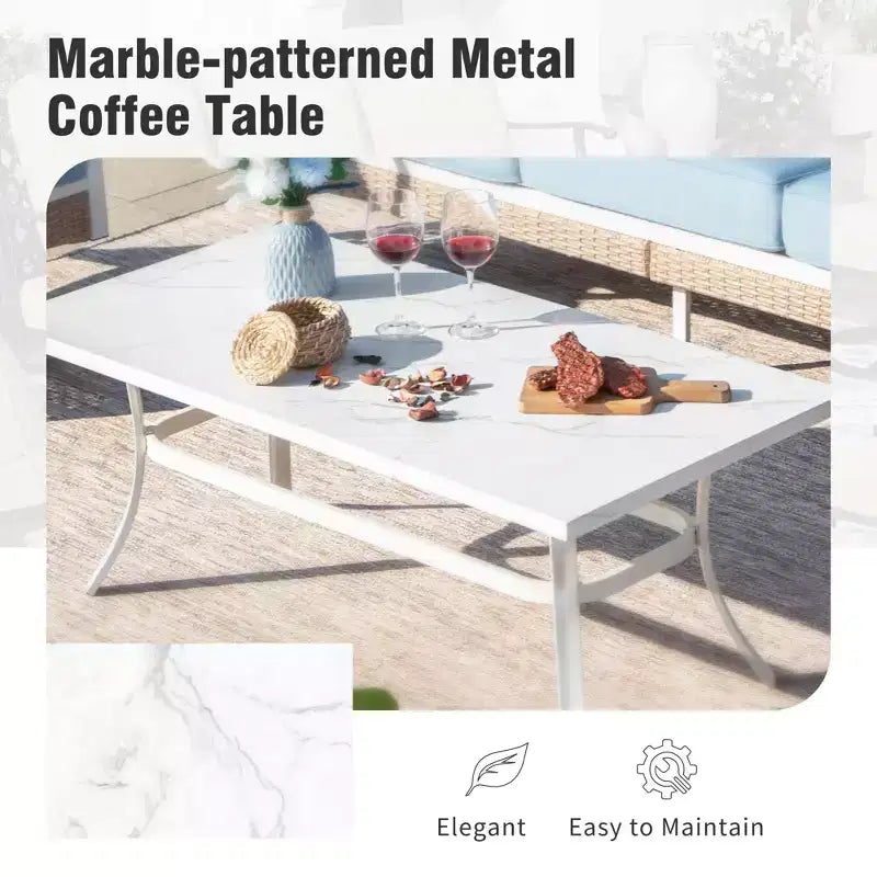 Captiva Designs Ensemble de conversation d'extérieur 4 pièces en métal et rotin extra large avec chaises à bascule à dossier quadrillé et table