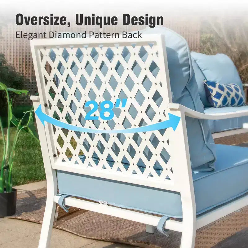 Captiva Designs Ensemble de conversation d'extérieur 4 pièces en métal et rotin extra large avec chaises à bascule à dossier quadrillé et table
