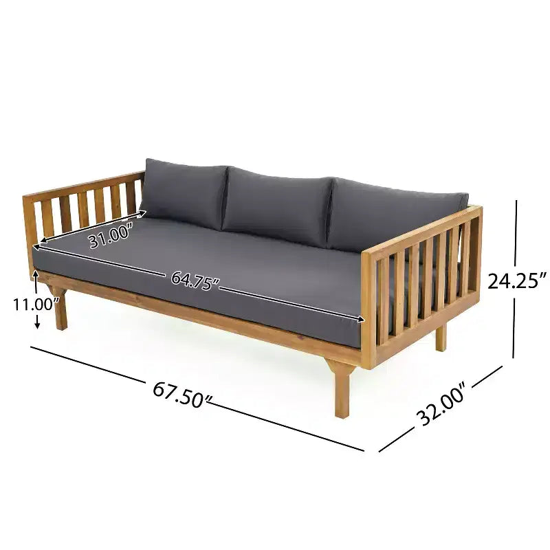 Christopher Knight Home Panfilo Lit de repos 3 places rembourré en bois d'acacia avec table basse