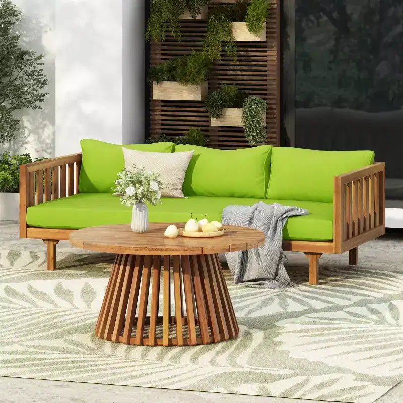 Christopher Knight Home Panfilo Lit de repos 3 places rembourré en bois d'acacia avec table basse
