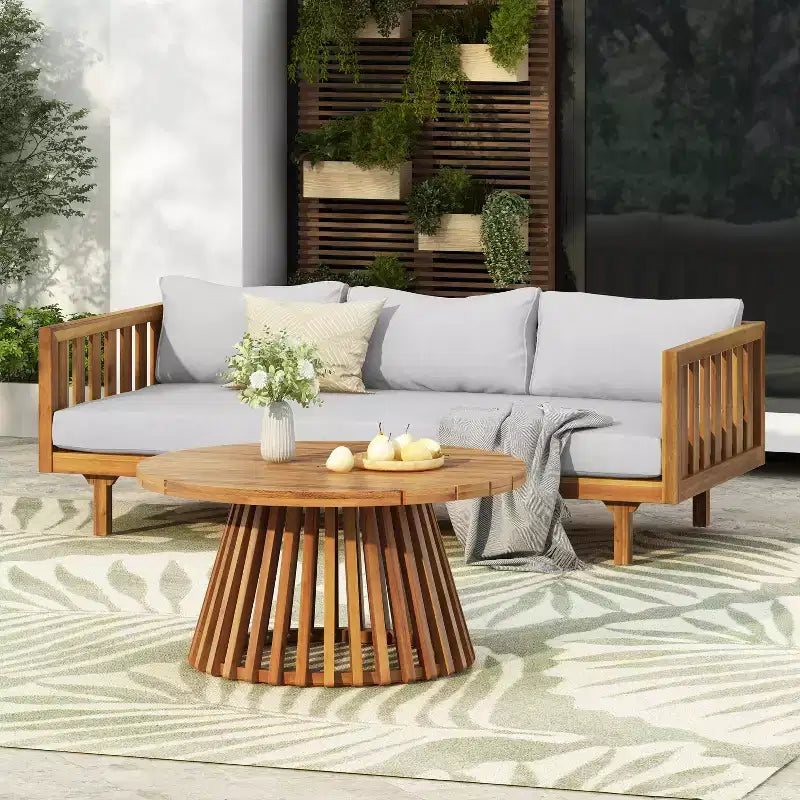Christopher Knight Home Panfilo Lit de repos 3 places rembourré en bois d'acacia avec table basse