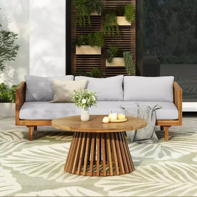 Christopher Knight Home Panfilo Lit de repos 3 places rembourré en bois d'acacia avec table basse
