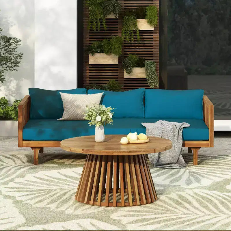 Christopher Knight Home Panfilo Lit de repos 3 places rembourré en bois d'acacia avec table basse