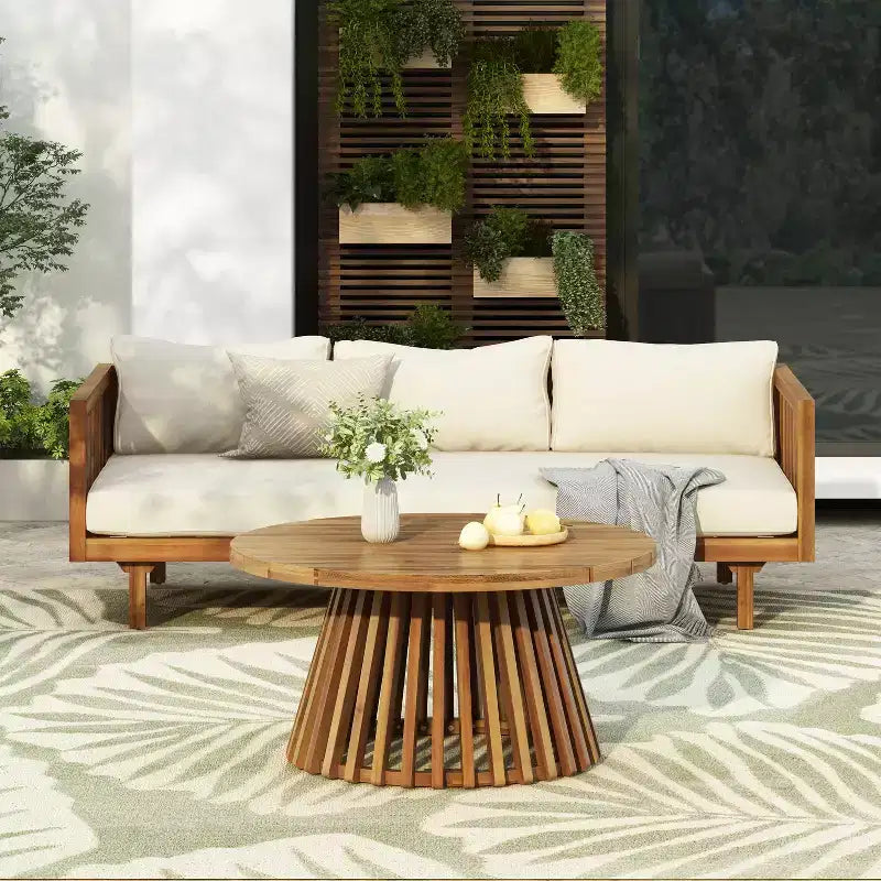 Christopher Knight Home Panfilo Lit de repos 3 places rembourré en bois d'acacia avec table basse