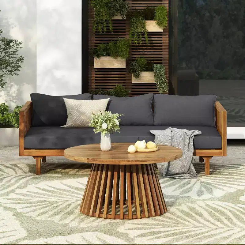 Christopher Knight Home Panfilo Lit de repos 3 places rembourré en bois d'acacia avec table basse