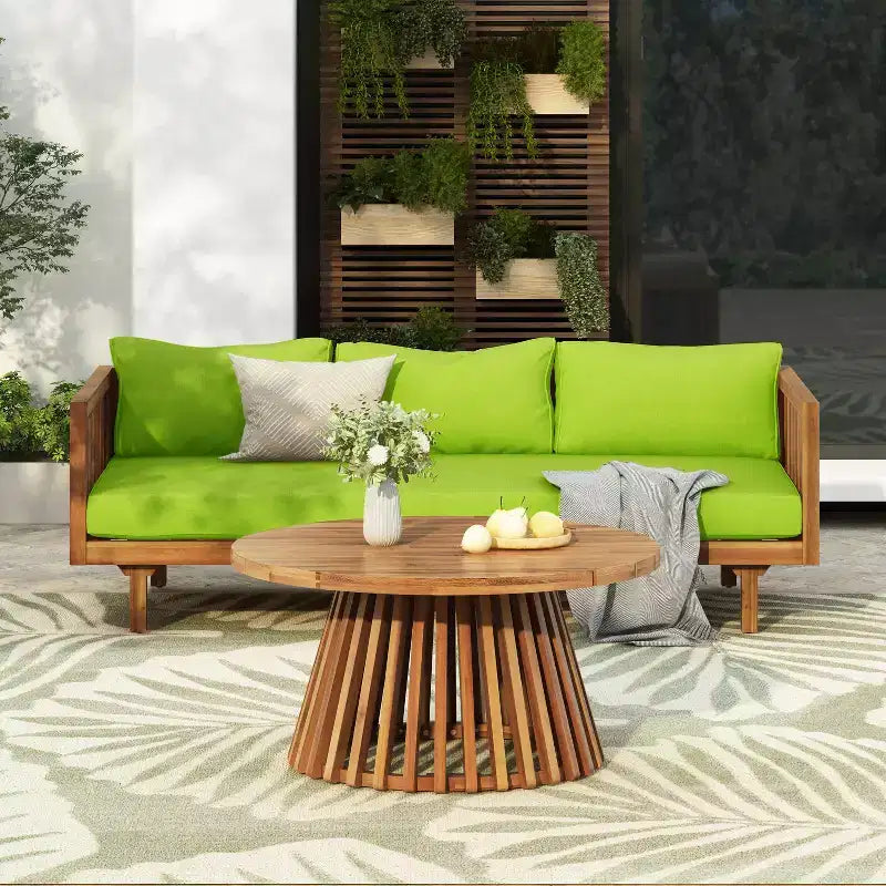Christopher Knight Home Panfilo Lit de repos 3 places rembourré en bois d'acacia avec table basse