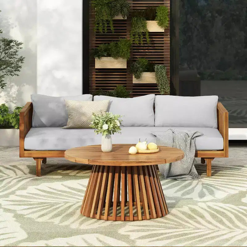 Christopher Knight Home Panfilo Lit de repos 3 places rembourré en bois d'acacia avec table basse