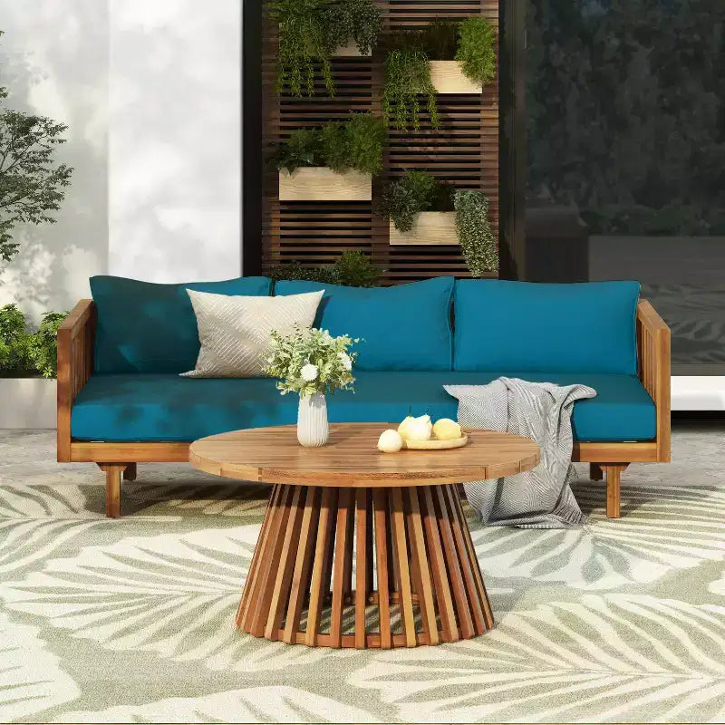 Christopher Knight Home Panfilo Lit de repos 3 places rembourré en bois d'acacia avec table basse