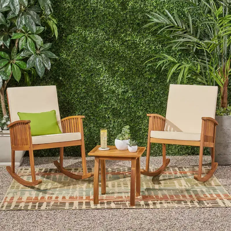 Christopher Knight Home Alabelle Ensemble de conversation 3 pièces avec rocking-chair et coussins en bois d'acacia, marron/crème