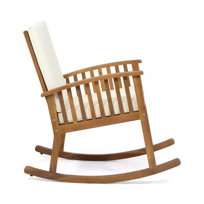 Ensemble de conversation 3 pièces en bois d'acacia d'extérieur avec coussins et fauteuils à bascule Abbottsford de Christopher Knight Home, marron/crème
