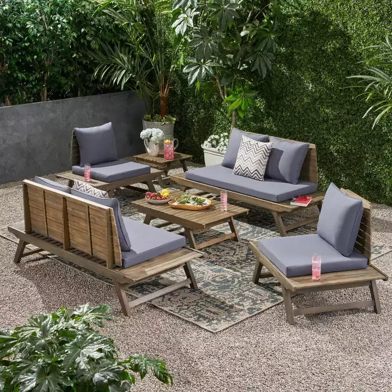 Christopher Knight Home Sedona Ensemble de conversation d'extérieur 6 places en bois d'acacia avec coussins et table d'appoint