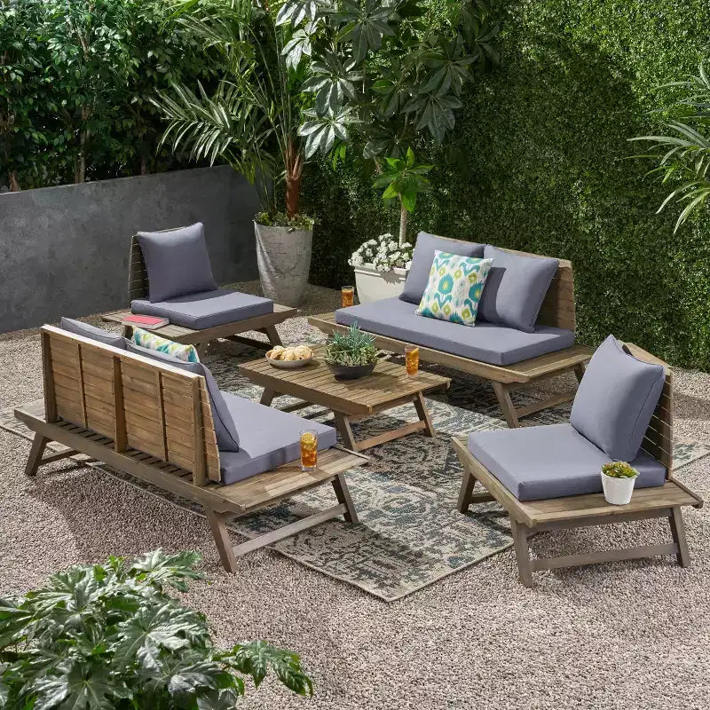Ensemble de conversation d'extérieur 6 places Christopher Knight Home Sedona en bois d'acacia avec coussins