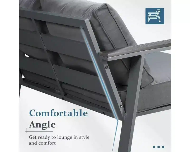 Heynemo Ensemble de mobilier de jardin en aluminium 4 places avec coussins, canapés modulables modernes pour terrasse et jardin