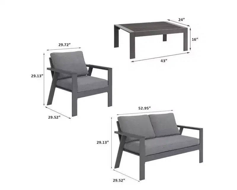 Heynemo Ensemble de mobilier de jardin en aluminium 4 places avec coussins, canapés modulables modernes pour terrasse et jardin