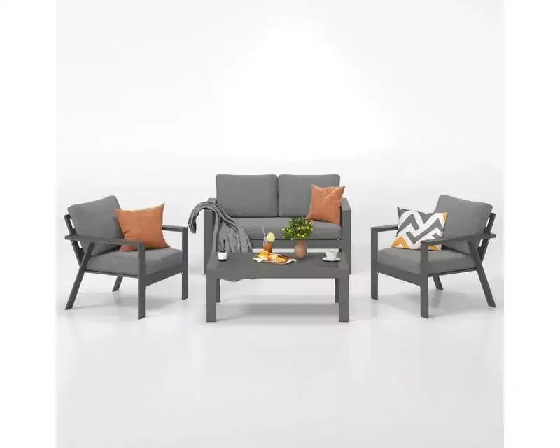 Heynemo Ensemble de mobilier de jardin en aluminium 4 places avec coussins, canapés modulables modernes pour terrasse et jardin